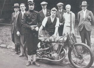 Brooklands Museum Surrey, Bert Le Vack With Brough Scrapper At Arpajon