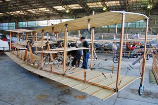 Brooklands Museum Surrey, Roe 1 Biplane Replica With Volunteers